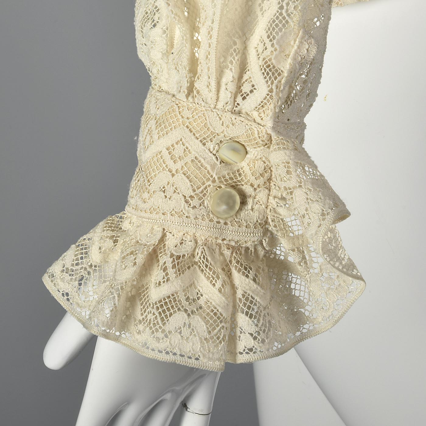 1970s Lace Blouse with Tuxedo Ruffle Front