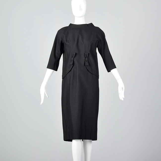 1950s Suzy Perette Avant Garde Black Wool Sack Dress