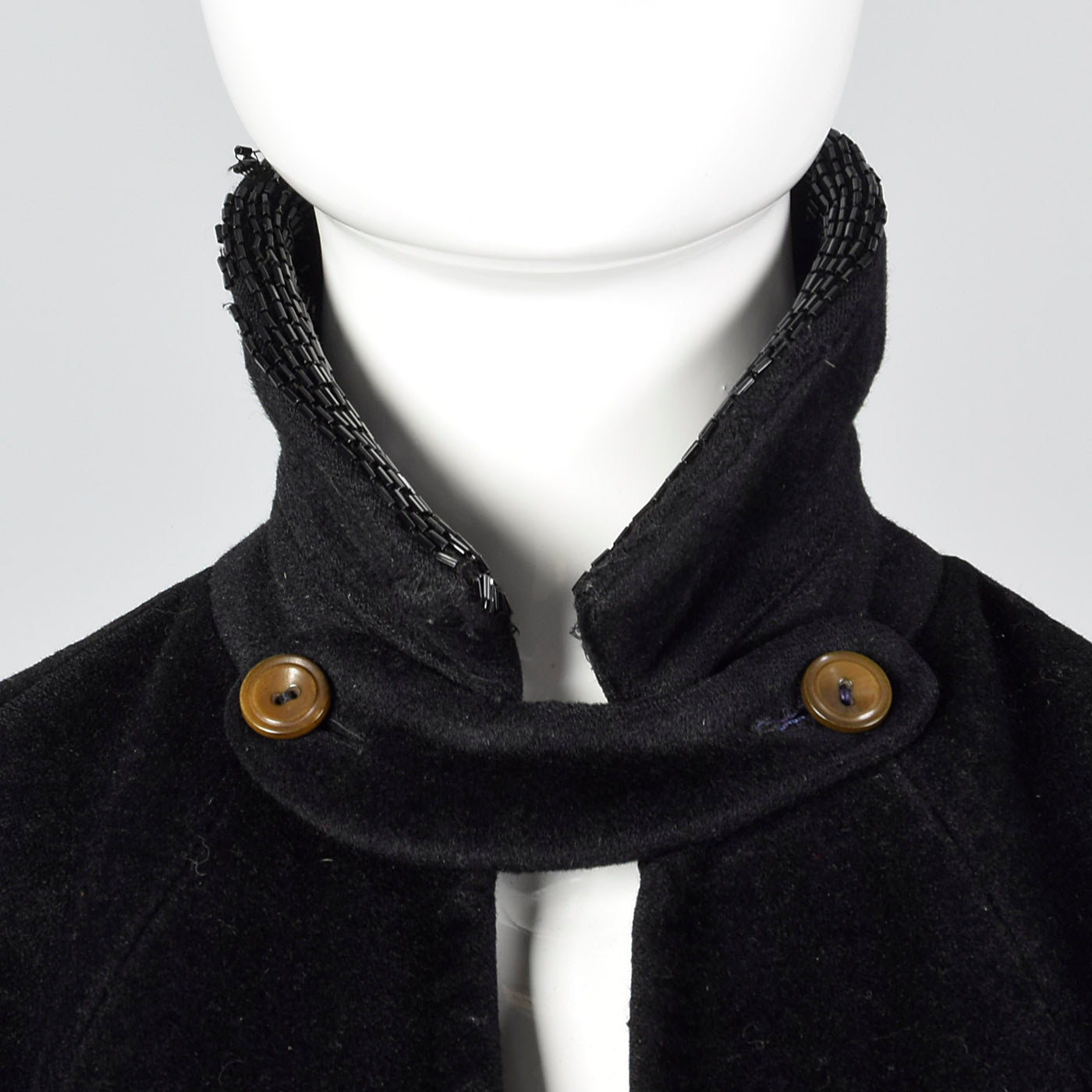 1950s Black Wool Swing Coat with Beaded Collar