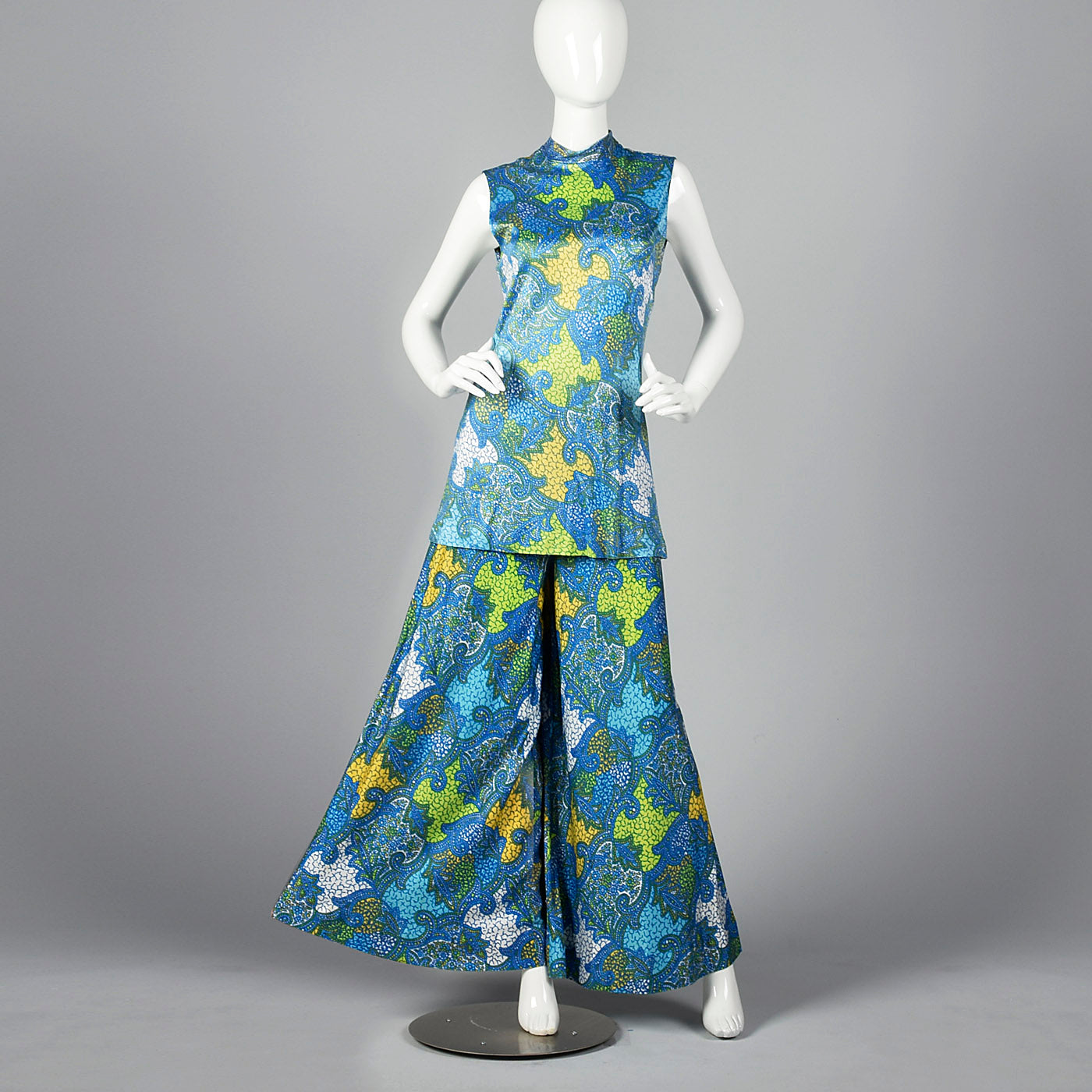 1960s Blue Palazzo Pants and Tunic Outfit