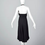 1930s Black Halter Dress with Pink Velvet Neckline