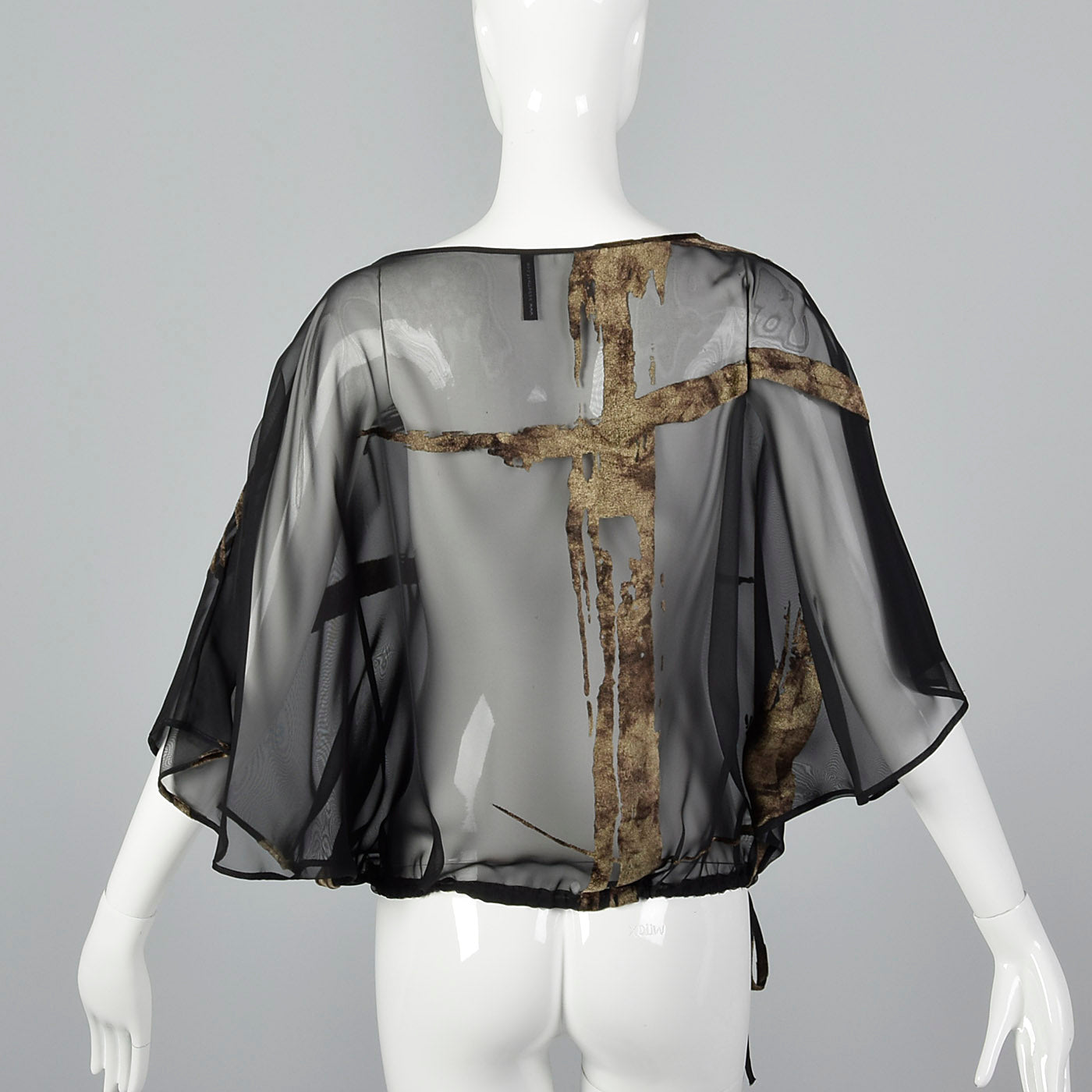 1990s Sheer Black Top with Batwing Sleeves
