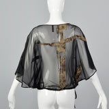 1990s Sheer Black Top with Batwing Sleeves