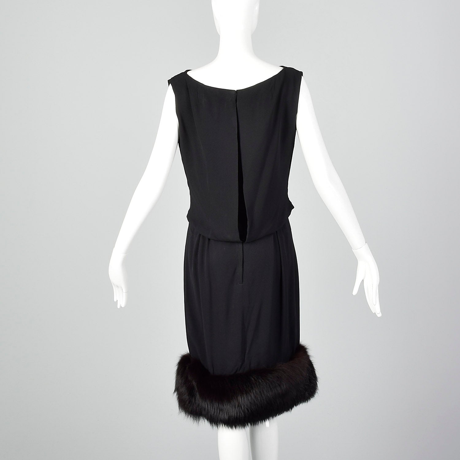 Small Sam FriedLander 1960s Black Dress with Fox Fur Hem