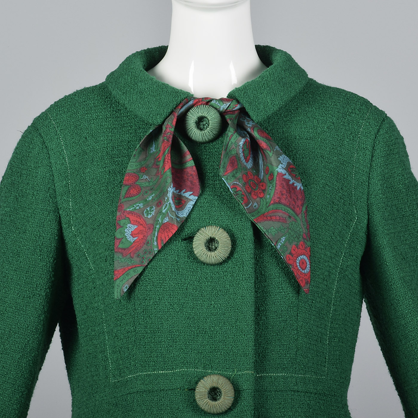 1960s Emerald Green Boucle Wool Skirt Suit