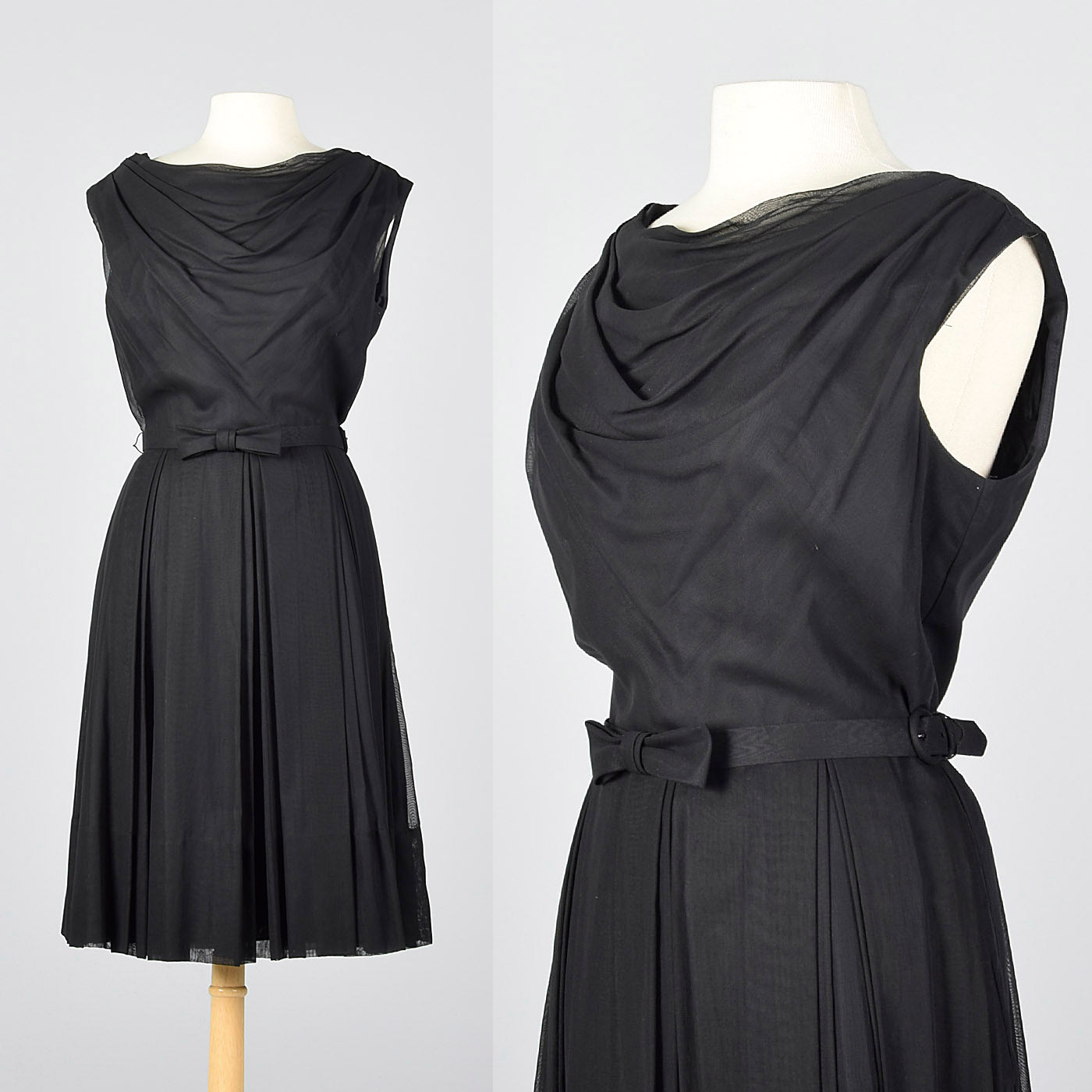 1950s Classic Little Black Dress with Draped Neckline