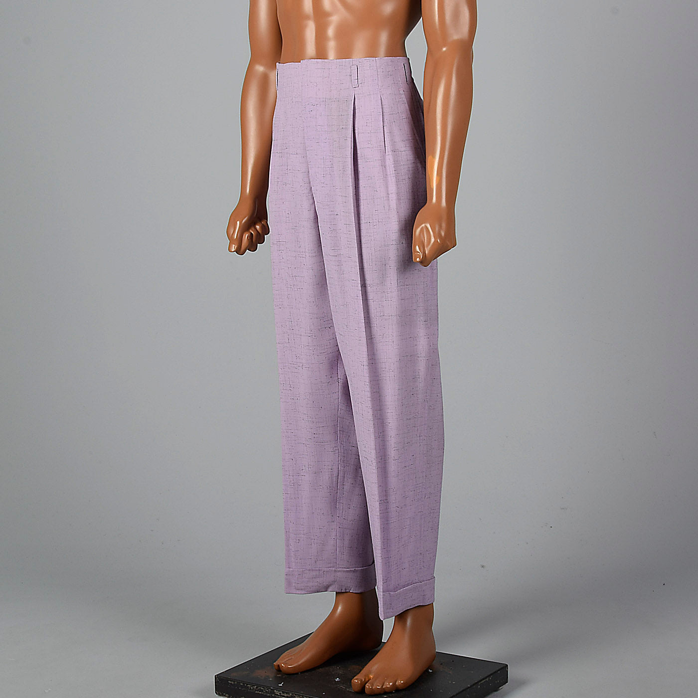 1950s Mens Hollywood Waist Pants Lavender Rayon with Gray Flecks
