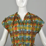 Medium 1950s Orange Plaid Day Dress