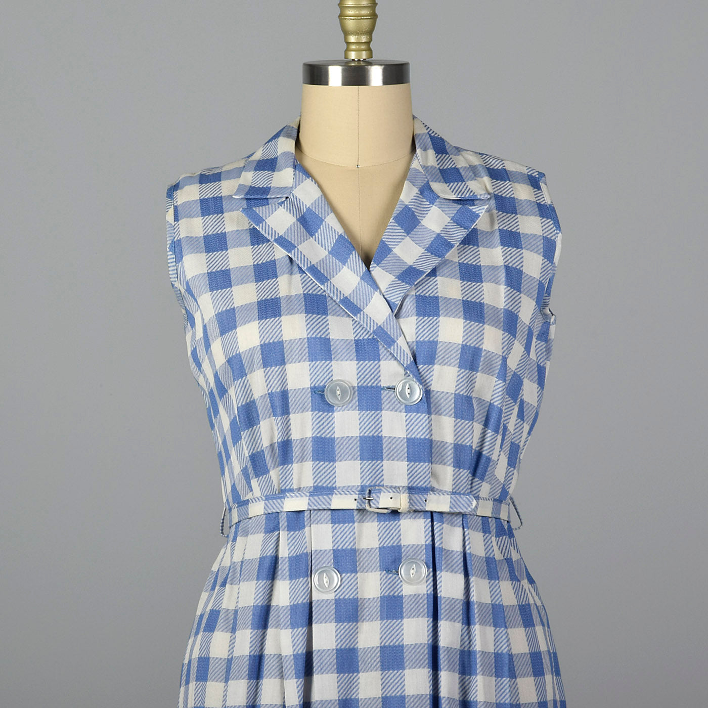 1950s Blue and White Gingham Day Dress