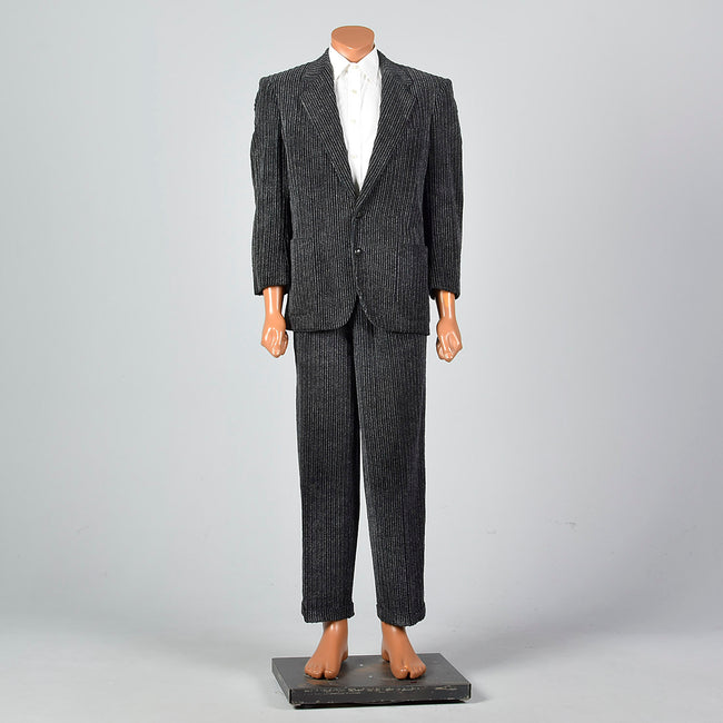 41S  Medium 1980s Charcoal Corduroy Two Piece Suit