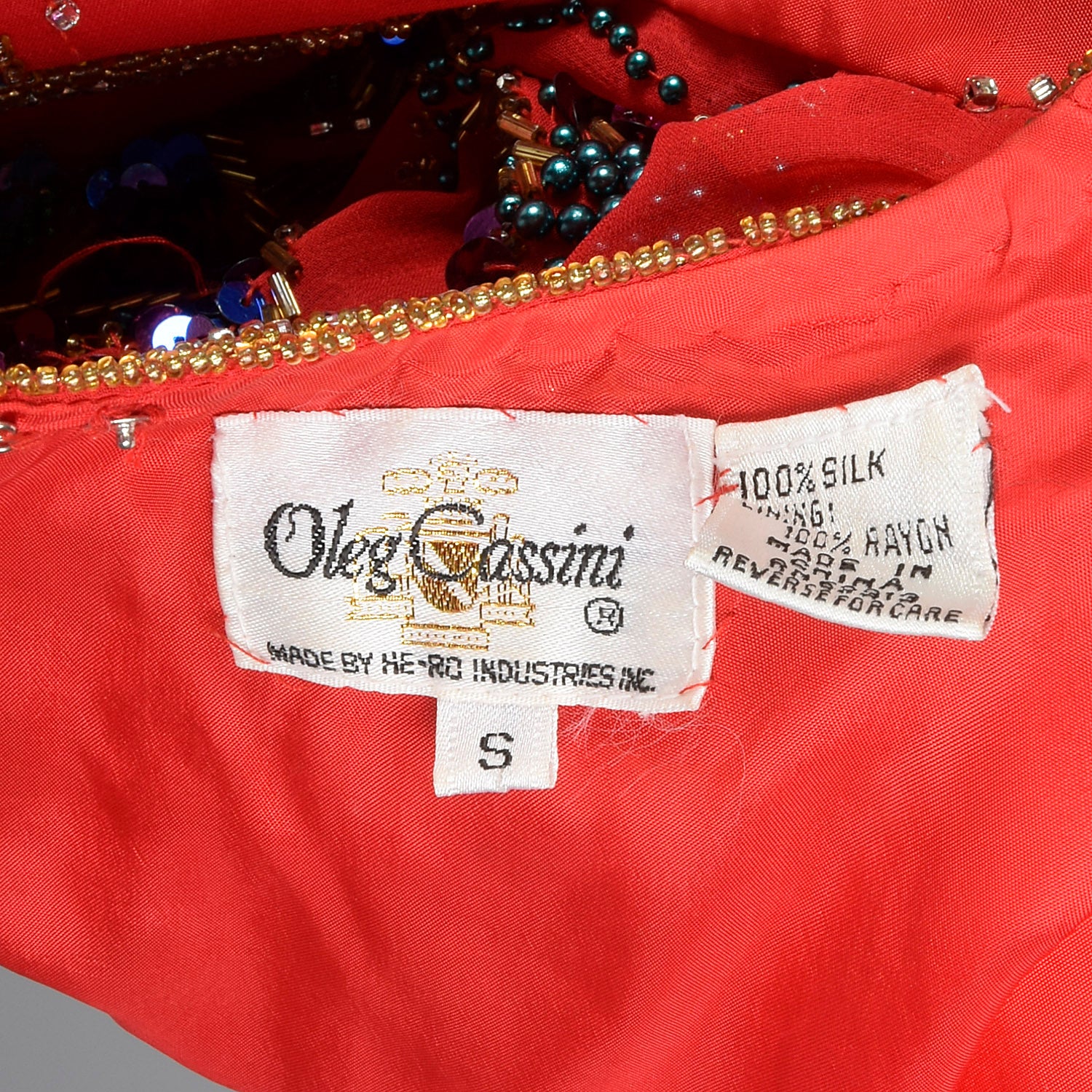 1980s Oleg Cassini Red Silk Beaded Top