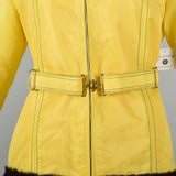 Medium 1970s Yellow Rain Coat Plush Lining Faux Fur Trim  Autumn Winter Jacket