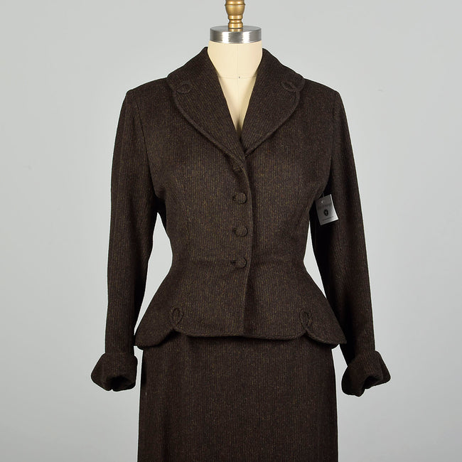 Medium 1950s Lilli Ann Skirt Suit Brown Wool Peplum Jacket Hourglass