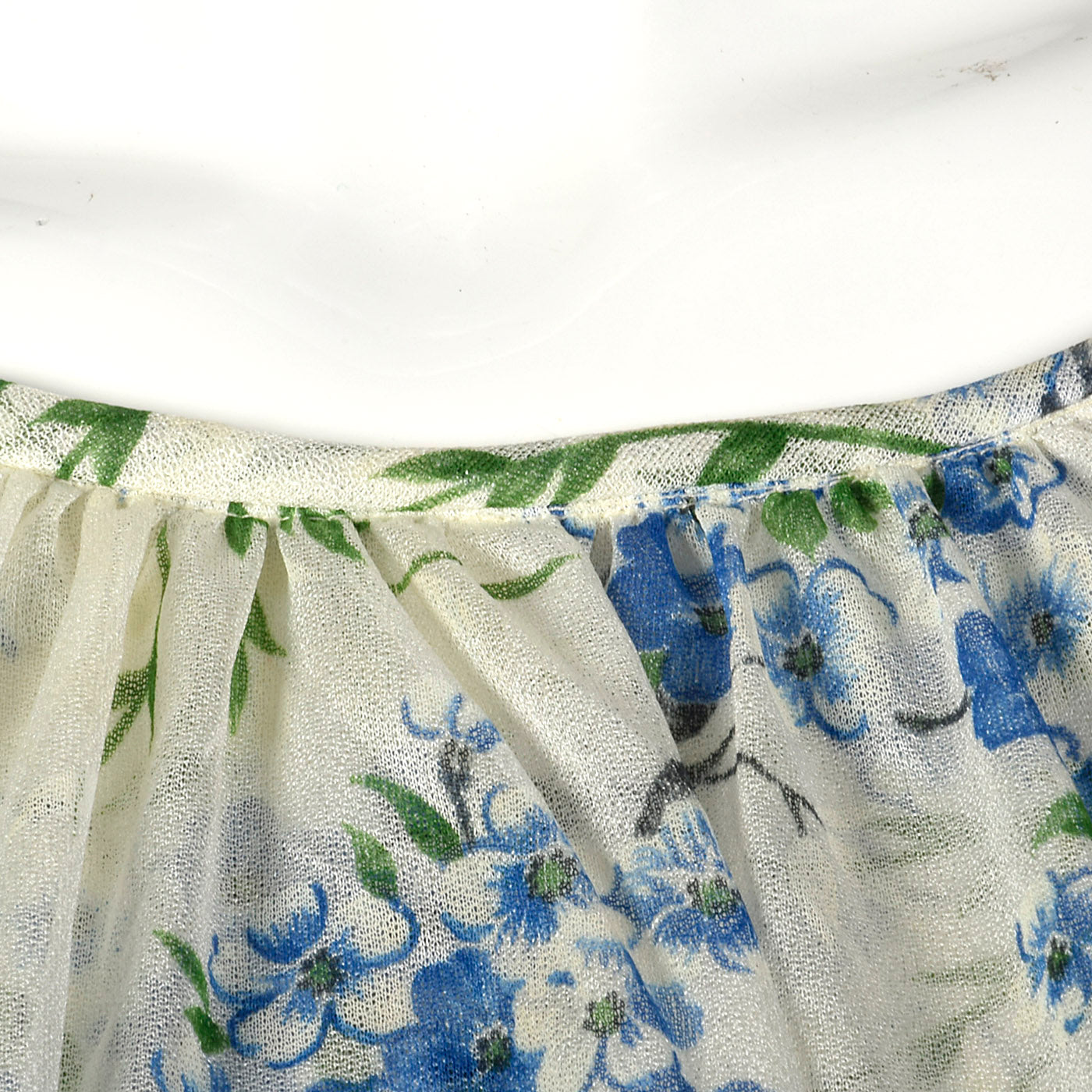 1970s Blue Floral Maxi Dress with Cold Shoulders