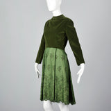 1960s Green Dress with Velvet Bodice