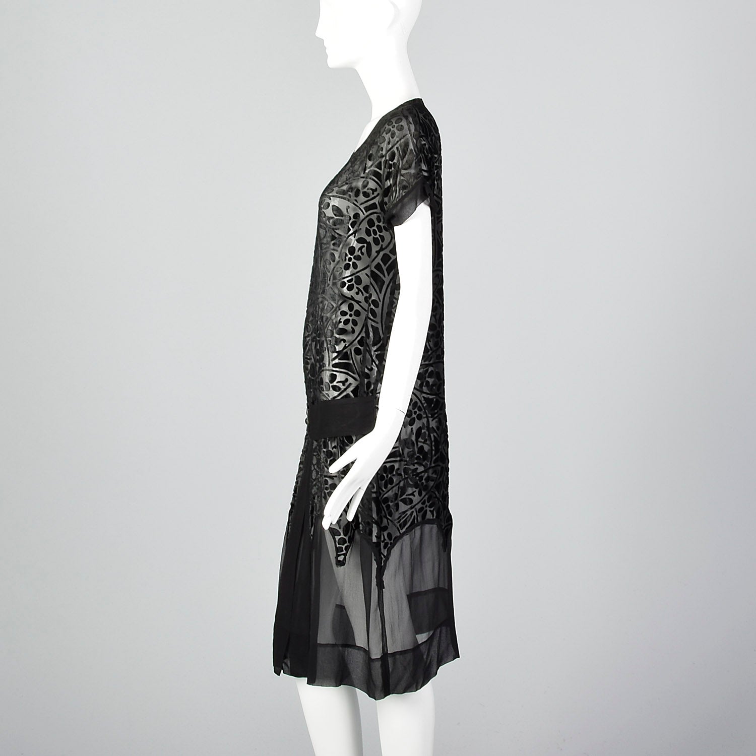 1920s Dress Black Velvet Devoré with Art Deco Buckle