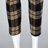 1960s Wool Cigarette Pants in Black and Brown Plaid