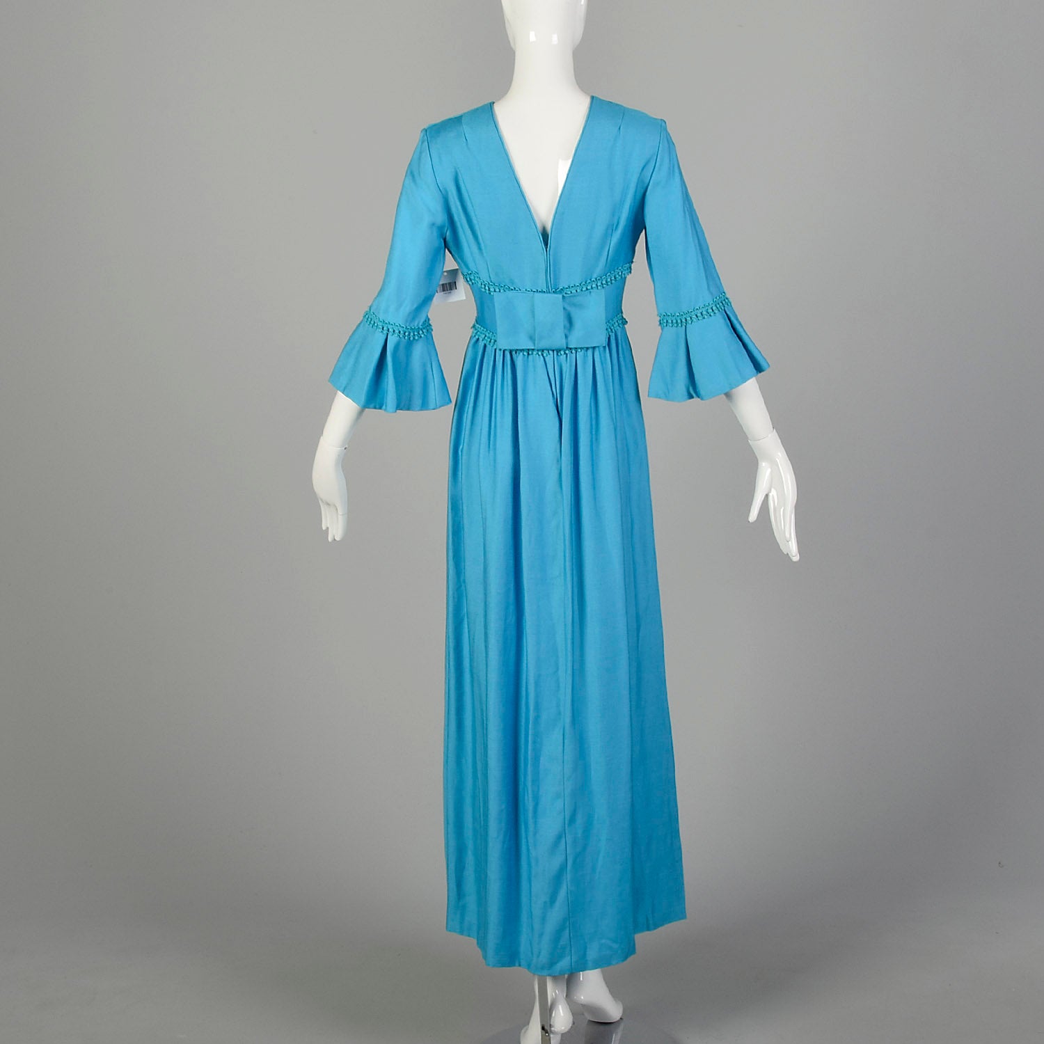Small 1960s Dress Modest Casual Ruffle Sleeve Blue Maxi