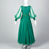 1970s Emerald Green Gown with Bishop Sleeves