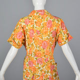 1960s Orange Floral Cotton Wrap Dress