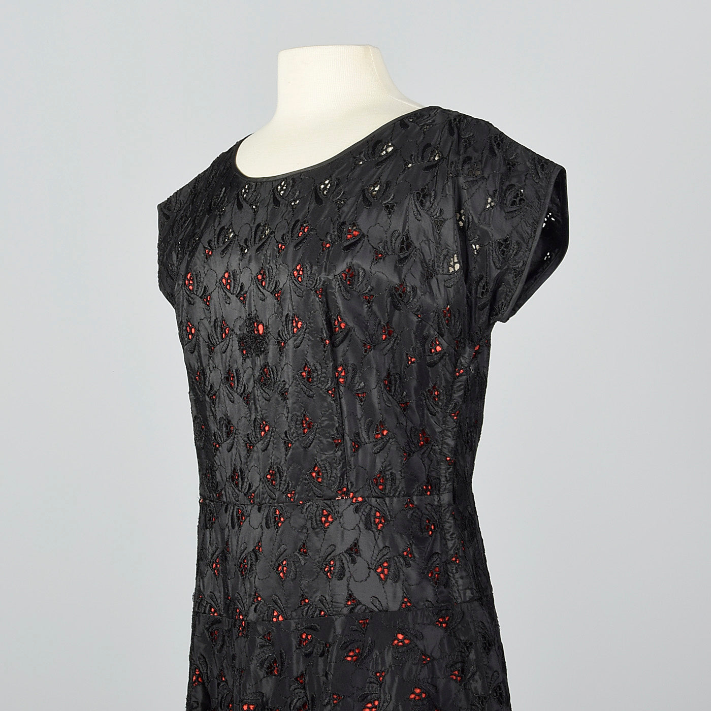 1950s Black Eyelet Dress with Red Lining