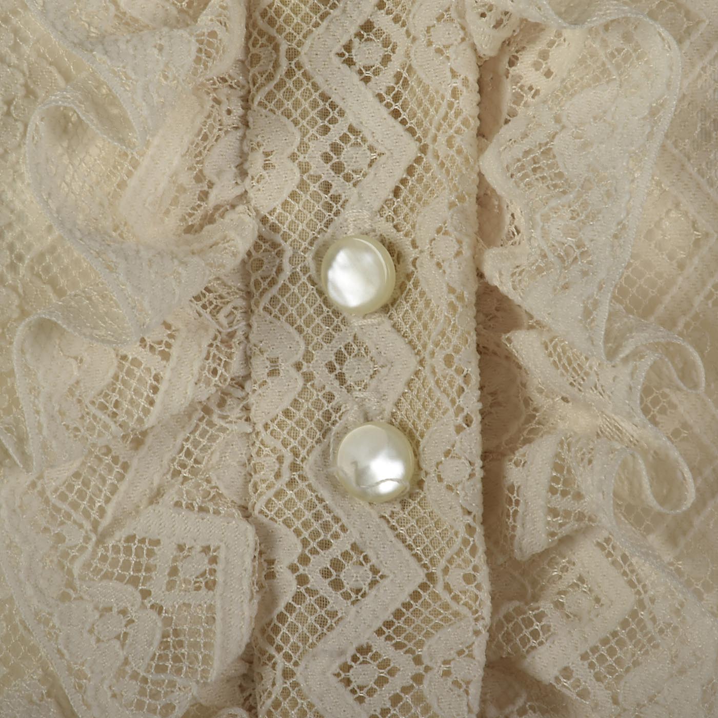 1970s Lace Blouse with Tuxedo Ruffle Front