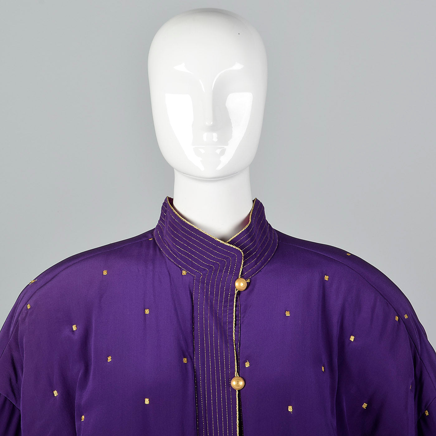 1990s Ellen Tracy Purple Silk Jacket with Metallic Gold Details