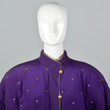 1990s Ellen Tracy Purple Silk Jacket with Metallic Gold Details