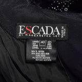 Large 1980s Escada Dress Black Velvet Glitter Ruffle Asymmetrical Hem Cocktail Party Evening Gown
