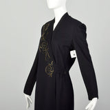 Medium Louis Feraud Wrap Dress 1990s Wool Black Long Sleeve