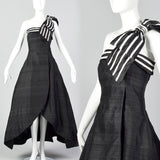 1980s Victor Costa Black Petal Skirt Dress