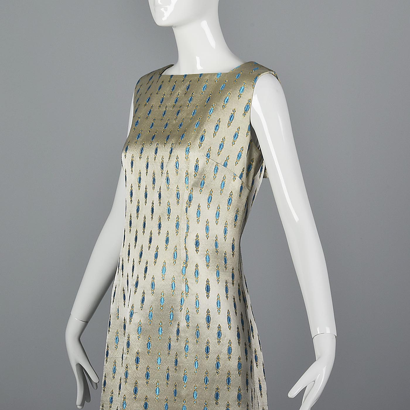 1960s Elegant Silver Shift Dress with Low Back