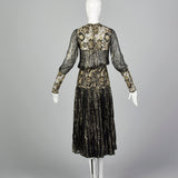 Small Marc Vaughan 1970s Sheer Black and Metallic Gold Dress
