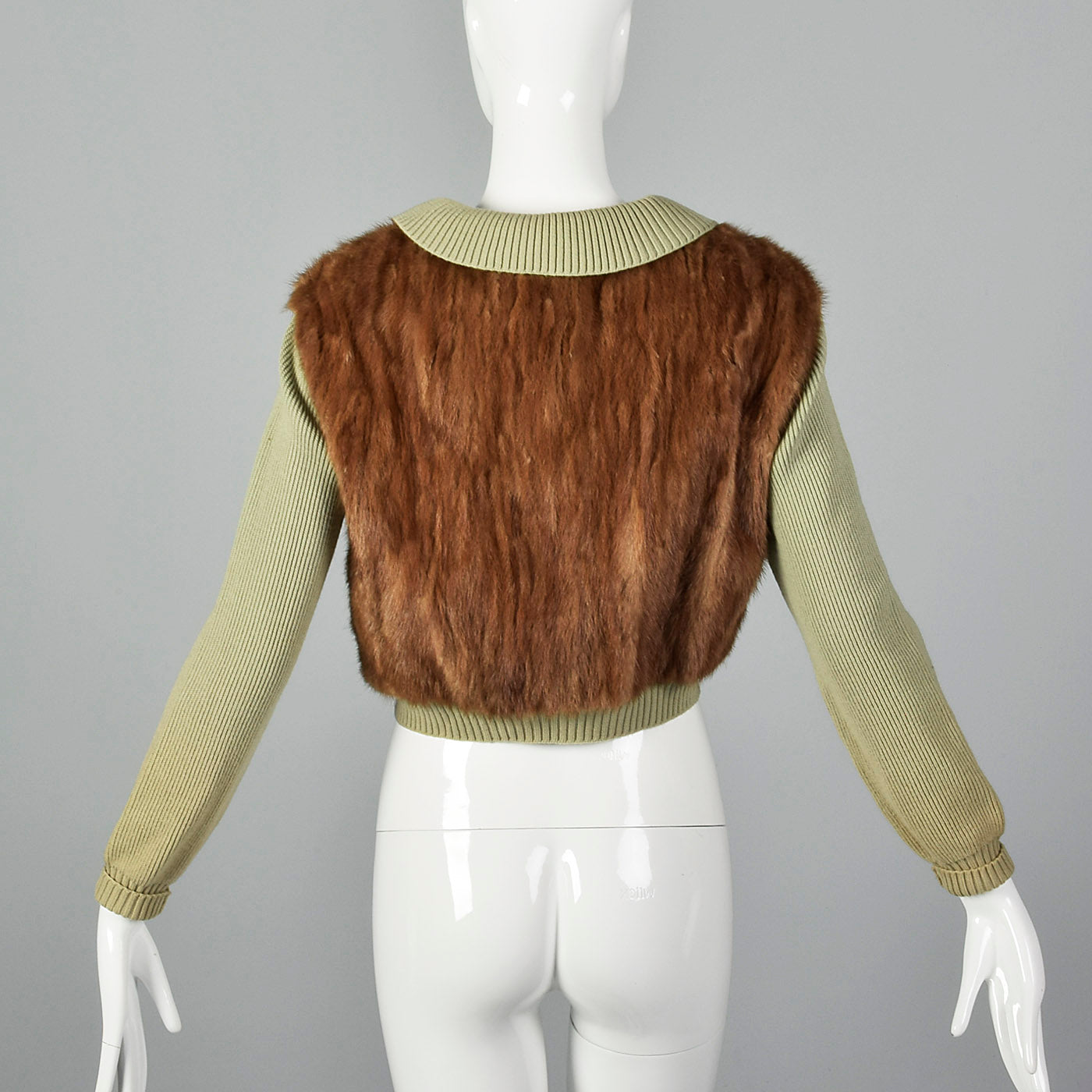 1950s Green Knit and Mink Sweater