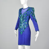 1990s Blue Beaded Cocktail Dress