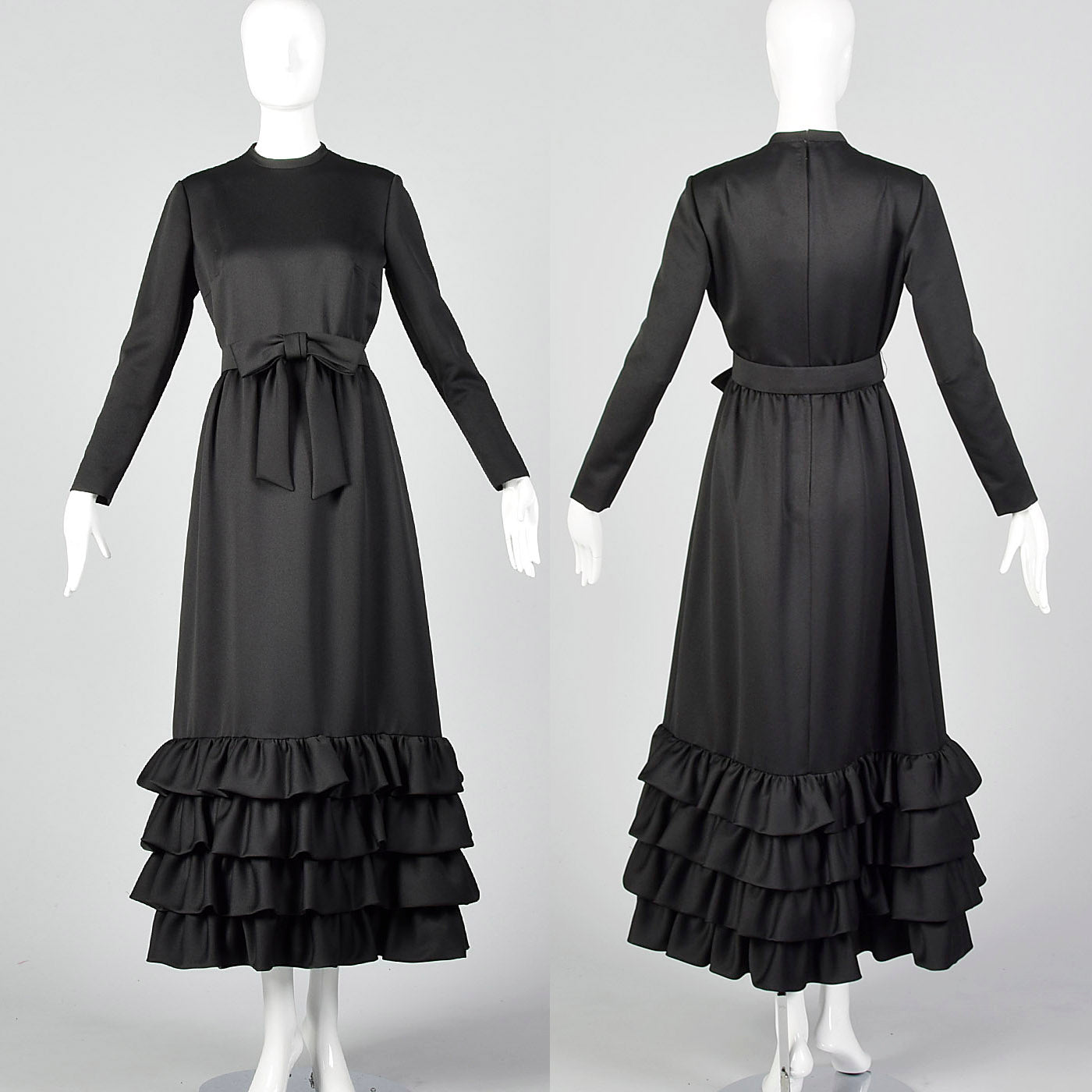1970s Georgette Trilere Black Evening Dress