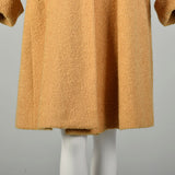 Large 1950s Swing Coat Mustard Yellow Boucle Wool Wind Cuffs Wide Sleeves Velvet Collar