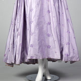 1950s Lavender Evening Dress with Floral Embroidery