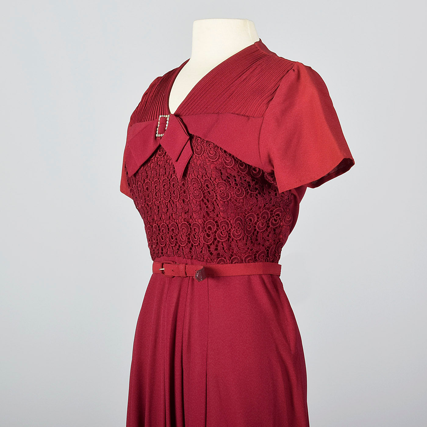 1950s Burgundy Dress with Lace Overlay
