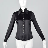 1970s Saks Fifth Avenue Black Satin Blouse