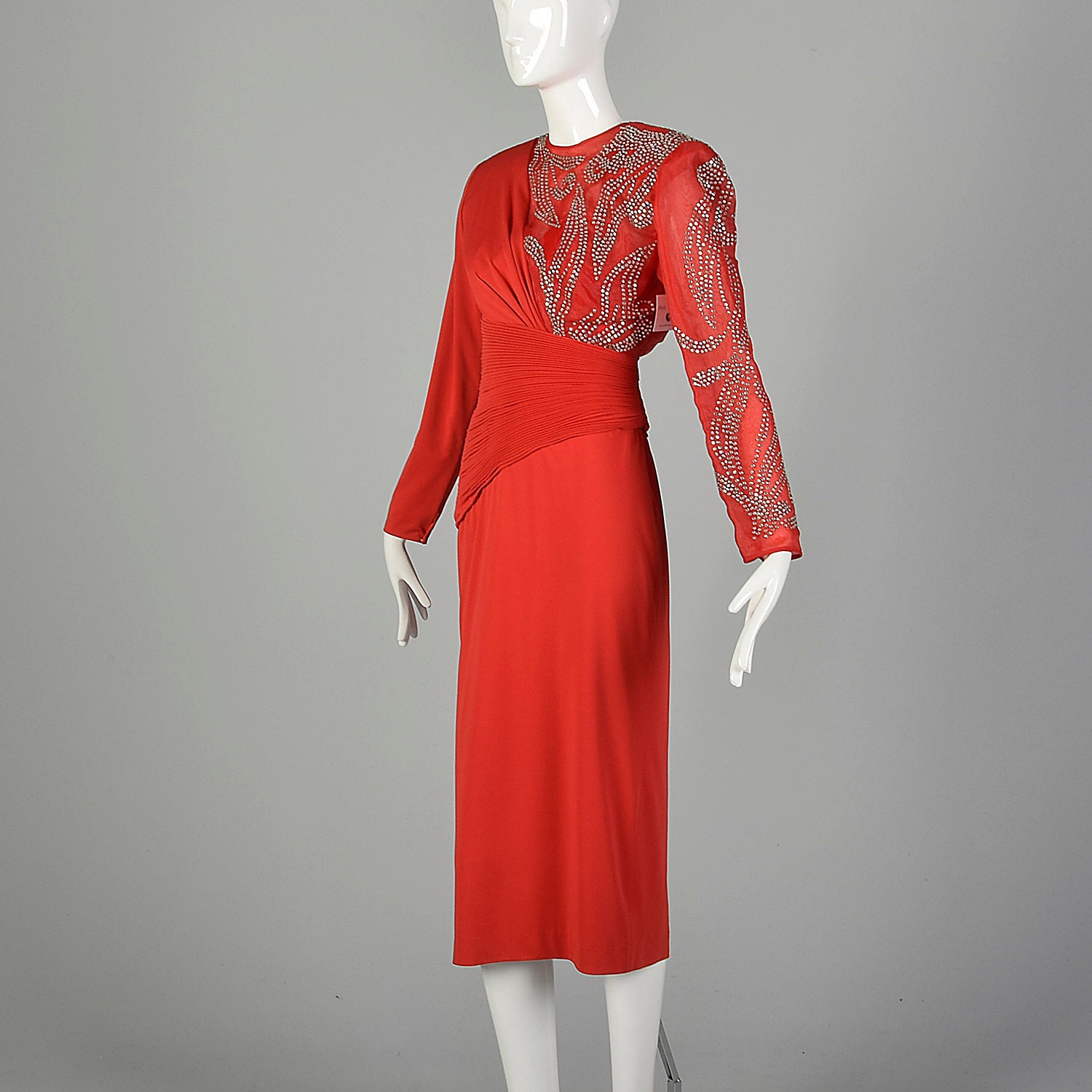 1980s Rose Taft Red Evening Dress