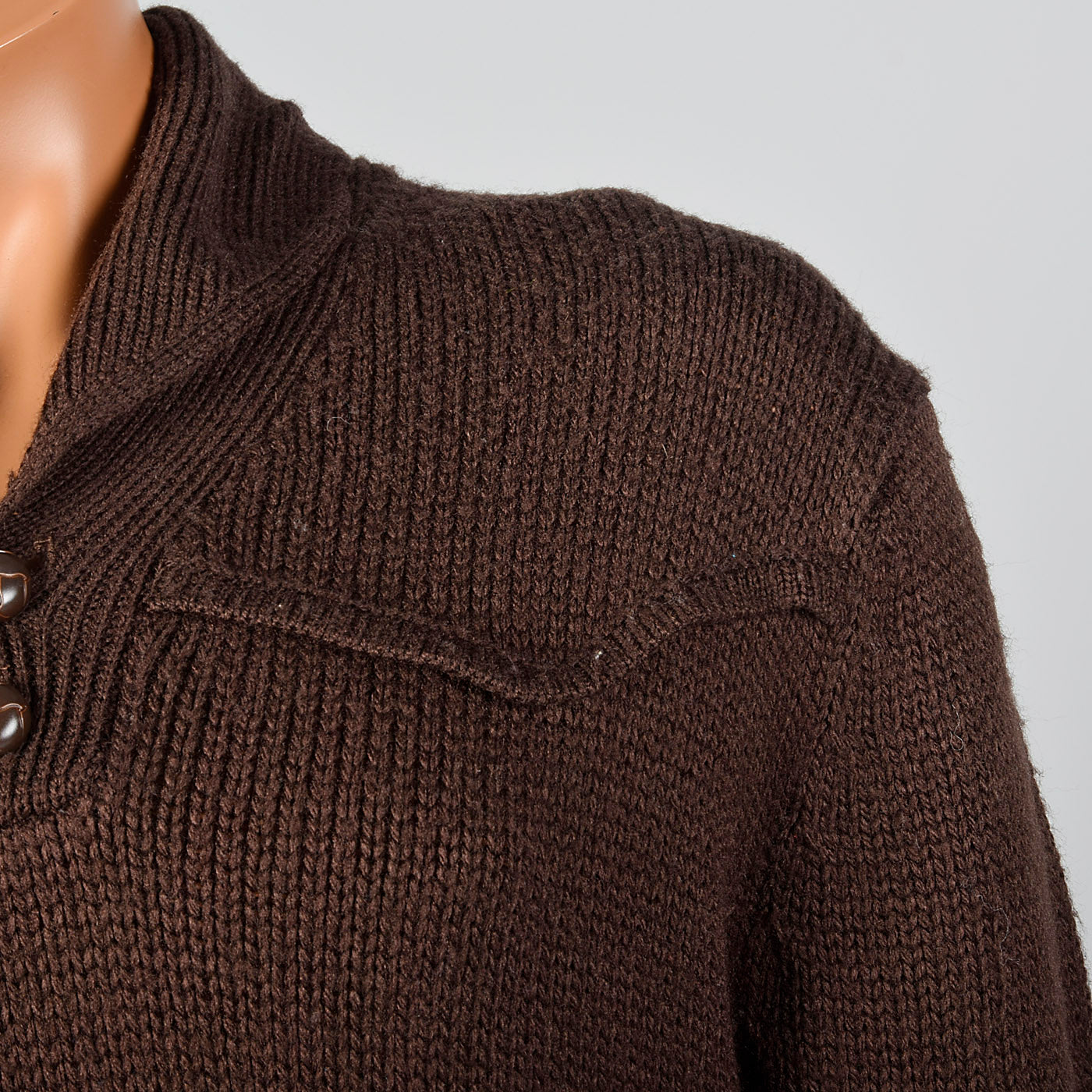 1970s Mens Soft Brown Sweater with Shoulder Yoke