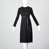 1970s Bonnie Cashin Black Wool Dress with Convertible Collar