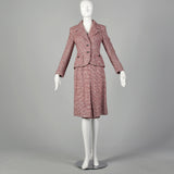 Small 1970s Red White and Blue Tweed Wool Skirt Suit