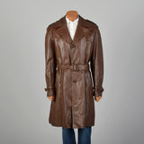 Medium-Large 1970s Brown Leather Trench