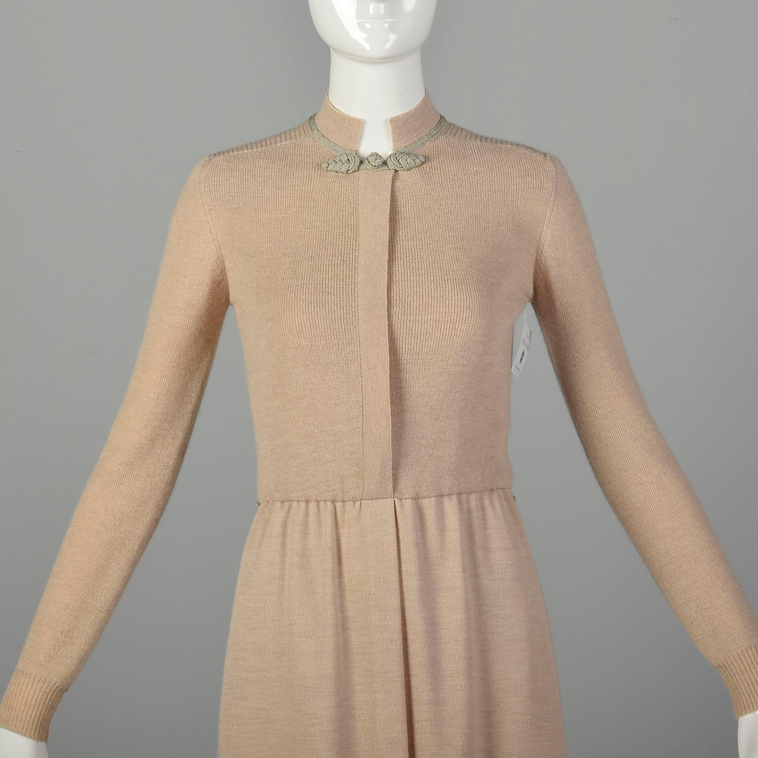 XXS 1970s Minimalist Knit Dress Corded Detail Long Sleeves