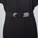 1940s Black Rayon Dress with Rhinestone Collar