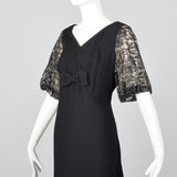 1960s Black Lace Sleeve Shift Dress