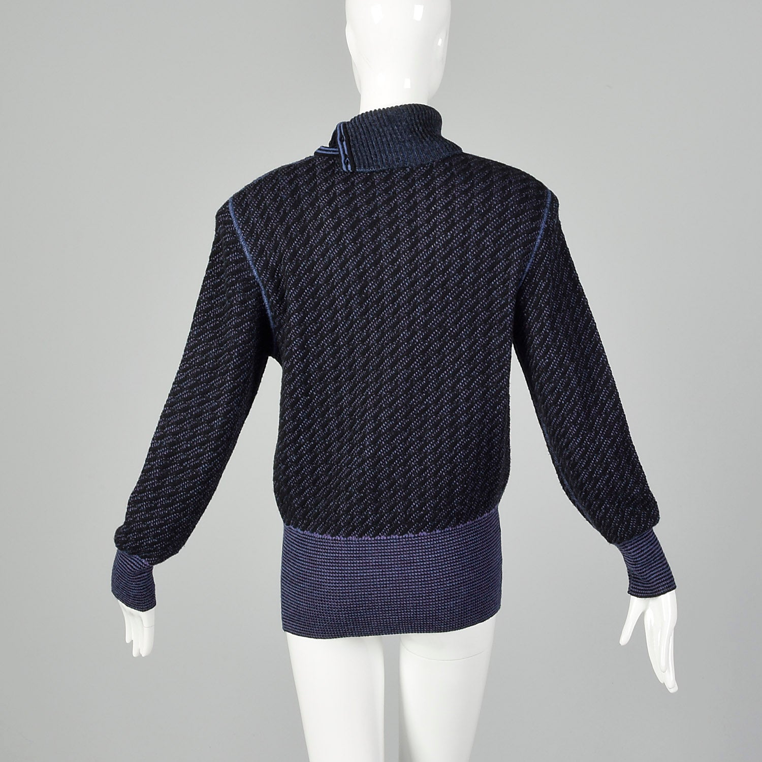 Small Emanuel Ungaro Parallele 1980s Purple Striped Black Turtleneck Sweater