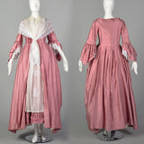 XS Reproduction 1780s Robe A L'Anglais Dress Box Pleat Embroidered Petticoat 5pc Repro Gown